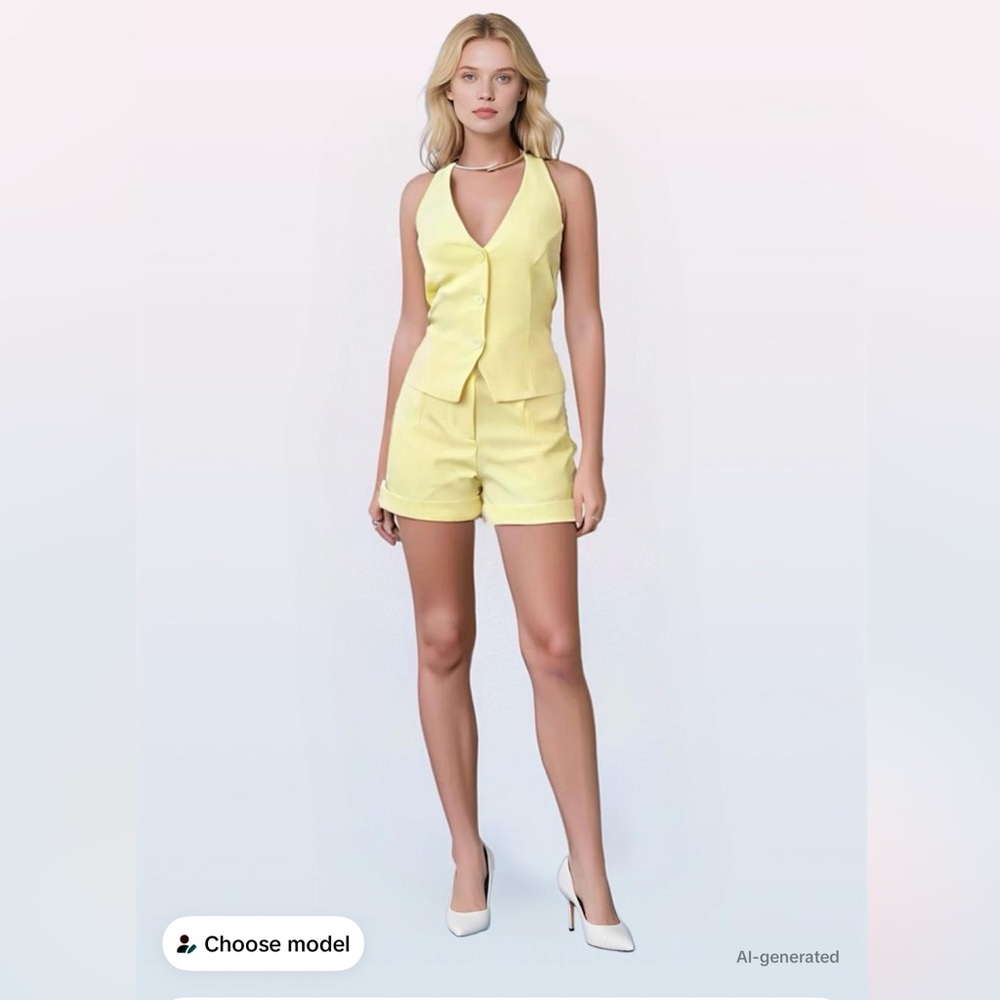 Chic Yellow Sleeveless Top and Shorts Set - Picture 3 of 4
